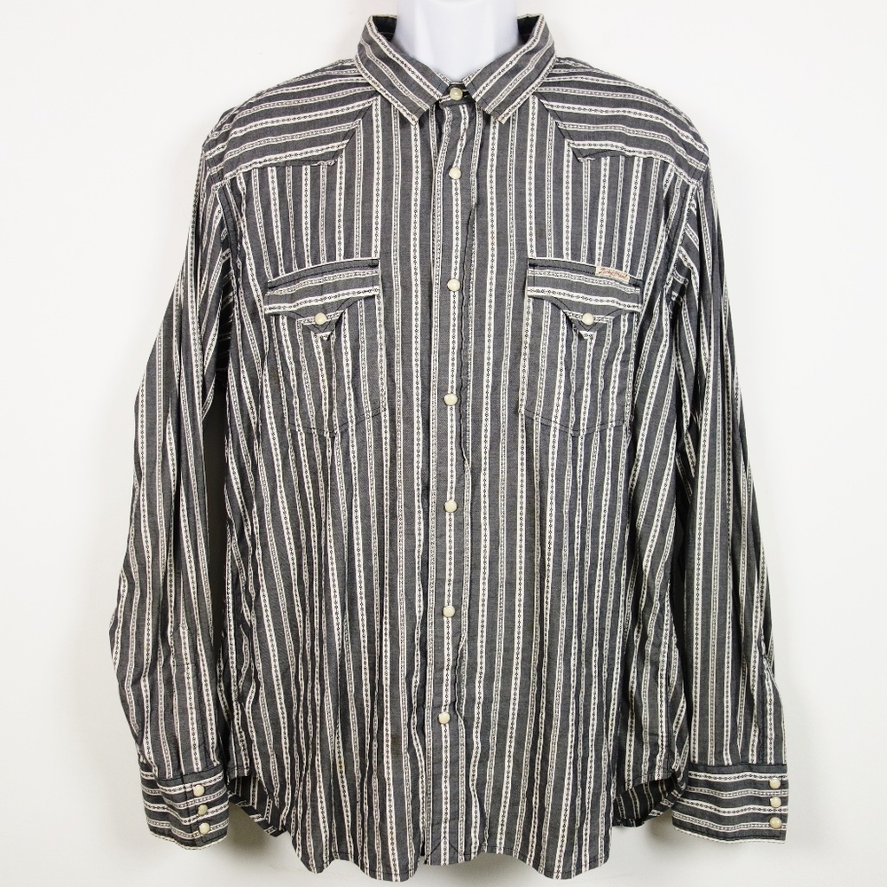 Lucky Brand Western Pearl Snap Striped Shirt XL